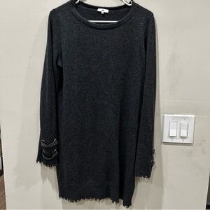 SOH Gray cashmere Long Sleeve Sweater Dress with metallic mesh ribbon.  Size S